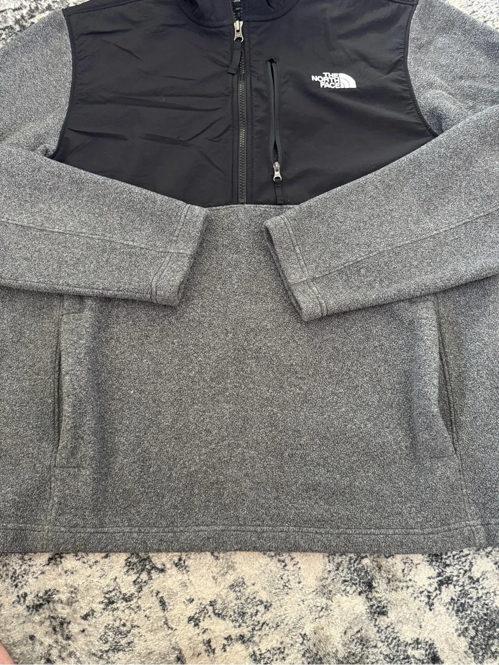 The North Face Black Grey Fleece Logo Quarter Zip Pull Over Jacket